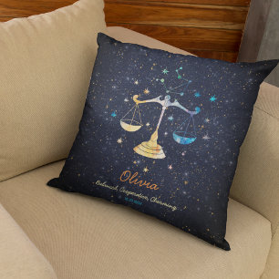 Libra Constellation Zodiac Watercolor Stars Galaxy Cushion
