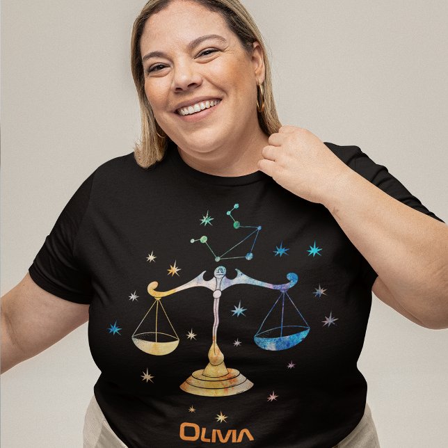 Libra Constellation Zodiac Watercolor Stars Galaxy T-Shirt (Creator Uploaded)
