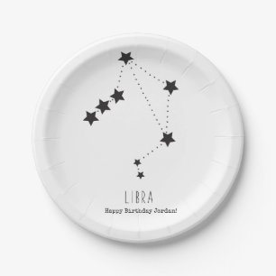 Libra Custom Name October Birthday Paper Plate