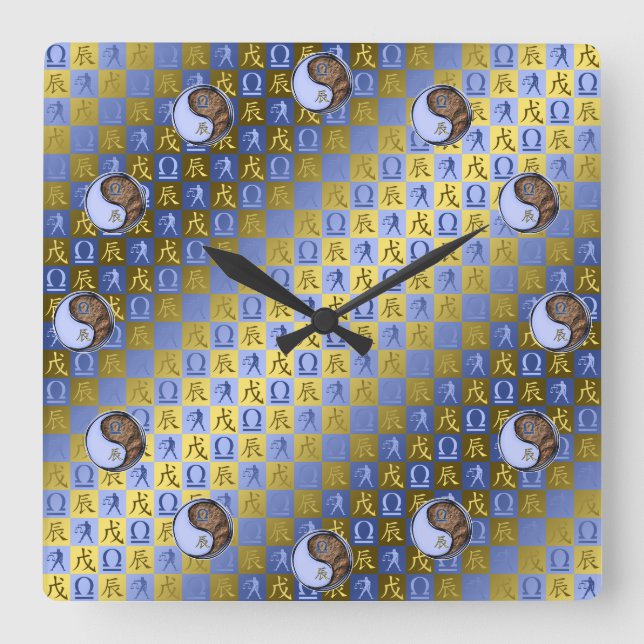 Libra & Earth Dragon Square Wall Clock (Front)