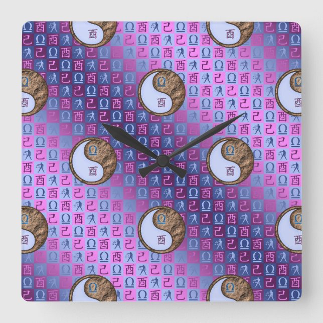 Libra & Earth Rooster Square Wall Clock (Front)