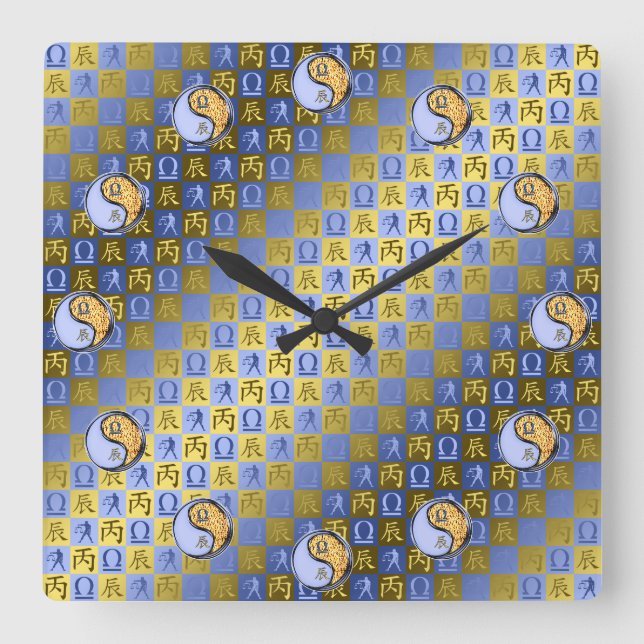 Libra & Fire Dragon Square Wall Clock (Front)