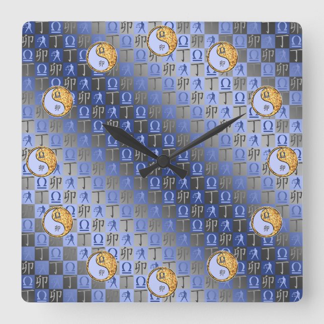 Libra & Fire Rabbit Square Wall Clock (Front)