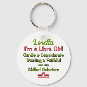 Libra Girl Star Sign Pink and Green Zodiac Key Ring