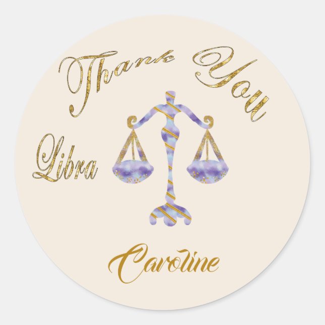 Libra Gold Glitter Thank You Classic Round Sticker (Front)
