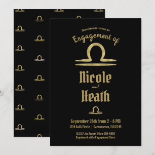 LIBRA Gold Zodiac Astrology Fall Engagement  Invitation