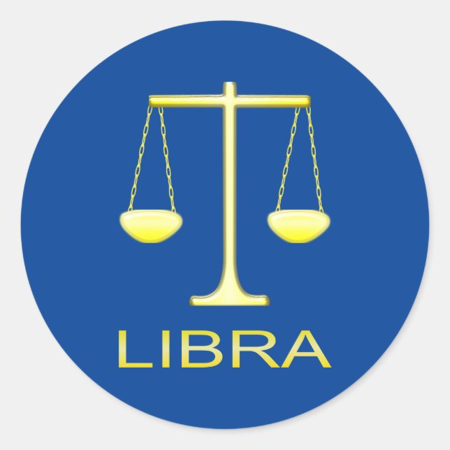 Libra Golden Scales Star Sign Classic Round Sticker (Front)