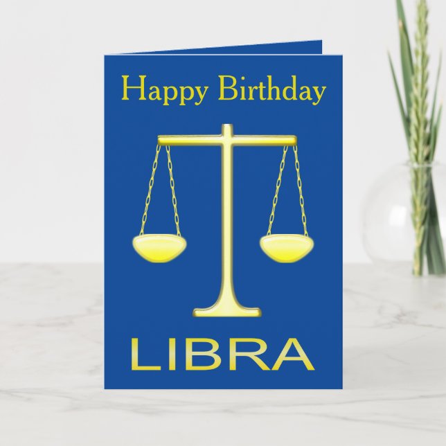 Libra Golden Scales Star Sign Custom Birthday Card (Front)