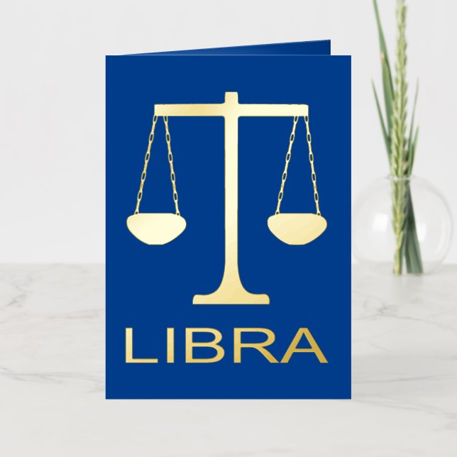 Libra Golden Scales Star Sign Custom Birthday Foil Greeting Card (Front)