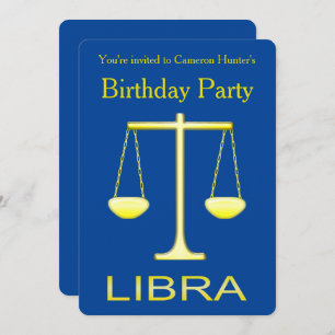 Libra Golden Scales Star Sign Custom Birthday Invitation