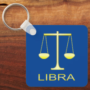 Libra Golden Scales Star Sign Custom Birthday Key Ring