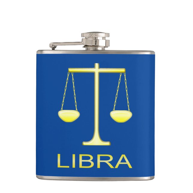 Libra Golden Scales Star Sign Hip Flask (Front)