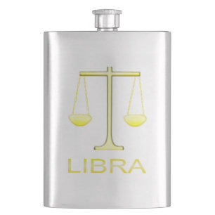 Libra Golden Scales Star Sign Hip Flask