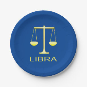 Libra Golden Scales Star Sign Paper Plate