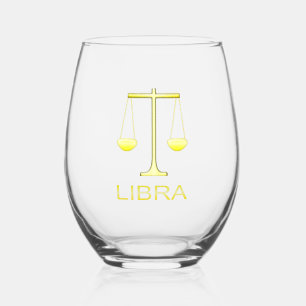 Libra Golden Scales Star Sign Stemless Wine Glass