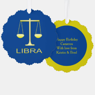 Libra Golden Scales Star Sign Tree Decoration Card
