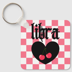 Libra Gothic Aesthetic Chequered Cherry Design Key Ring