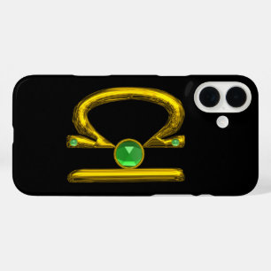 LIBRA , Green Emerald and Gold ,Black iPhone 16 Plus Case