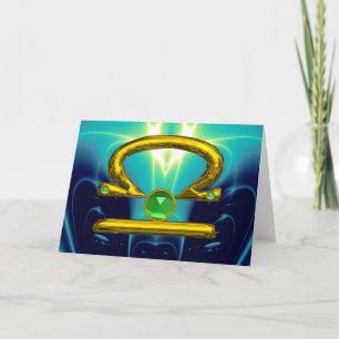 LIBRA  Green Emerald & Gold Zodiac Birthday Card