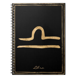 Libra hammered gold stylised astrology symbol  notebook