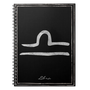 Libra hammered silver stylised astrology symbol  notebook