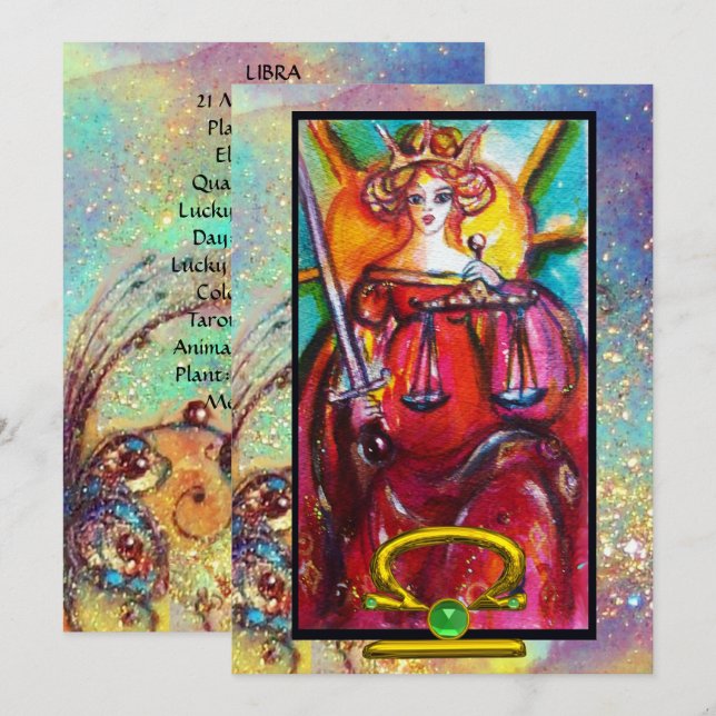 LIBRA,JUSTICE TAROT ASTROLOGY ZODIAC BIRTHDAY CARD (Front/Back)