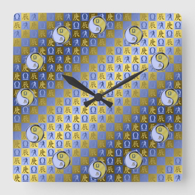 Libra & Metal Dragon Square Wall Clock (Front)
