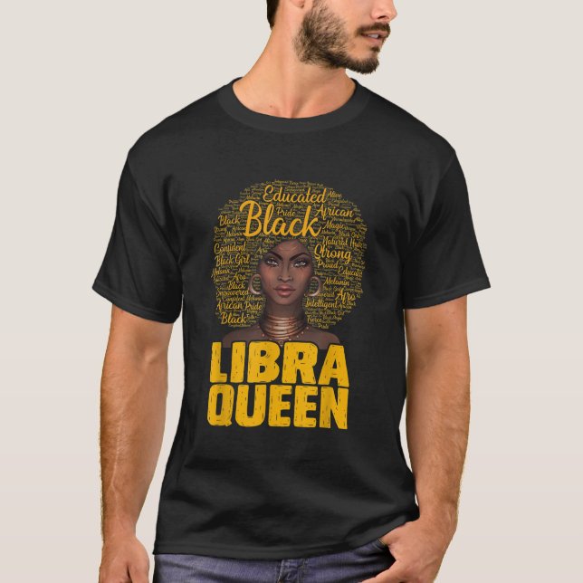 Libra Queen Black Woman Afro Natural Hair African  T-Shirt (Front)