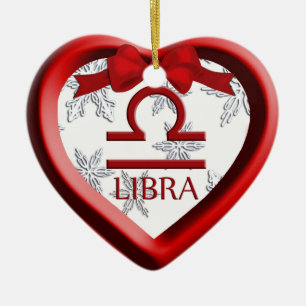 Libra Red Heart Snowflake Christmas Ornament
