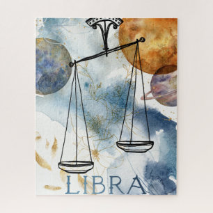 Libra scales birthday zodiac astrology blue gold  jigsaw puzzle