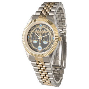 Libra Scales, Opal and Gold Personalized Zodiac Watch