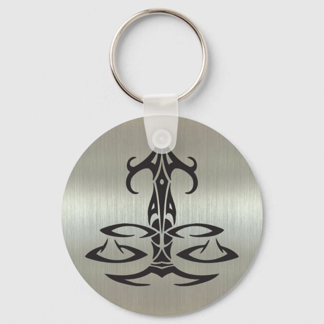 Libra Scales Silhouette on Metallic Effect Key Ring (Front)