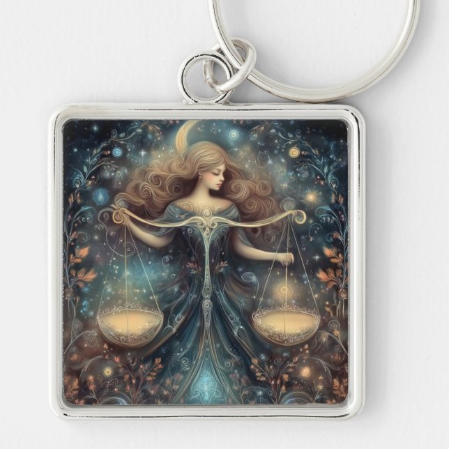 Libra Scales Zodiac Astrology Celestial Birthday Key Ring (Front)