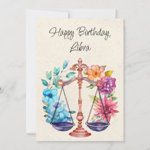 Libra Scales Zodiac Watercolor Birthday Flat Card