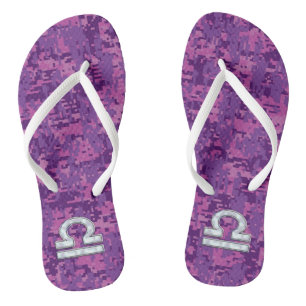 Libra Sign on Fuchsia Digital Camo Thongs