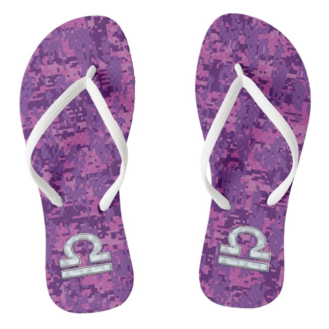 Libra Sign on Fuchsia Digital Camo Thongs (Footbed)