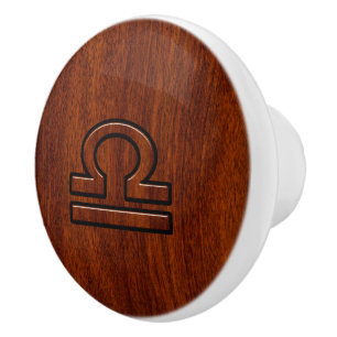 Libra Sign on Mahogany Style Decor Ceramic Knob