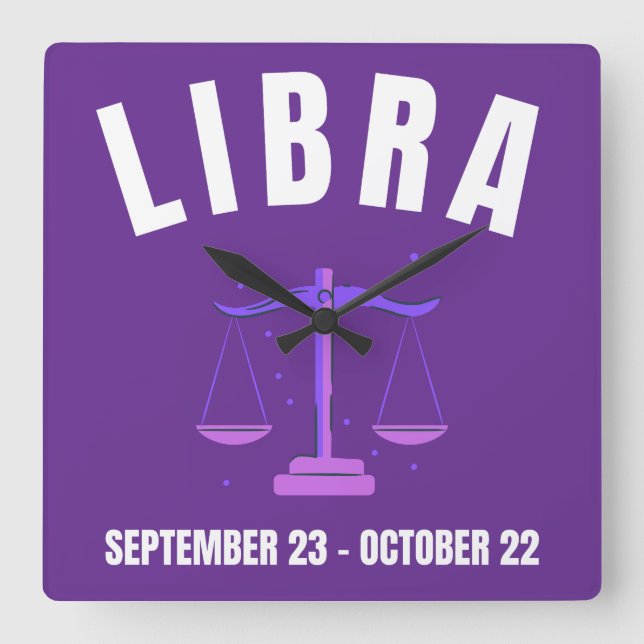 Libra star sign square wall clock (Front)