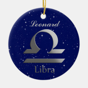 Libra Sun Sign Symbol with Name Ceramic Ornament
