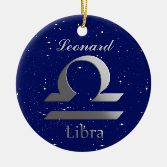 Libra Sun Sign Symbol with Name Ceramic Ornament (Front)