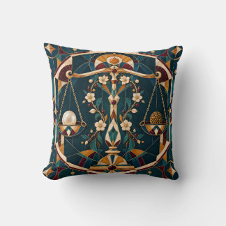 Libra Teal Burgundy Geometric Mosaic Cushion