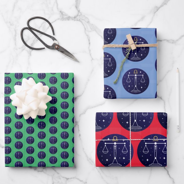 Libra the Scales Zodiac Sign Design Wrapping Paper Sheet (Front)