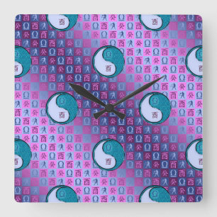 Libra & Water Rooster Square Wall Clock