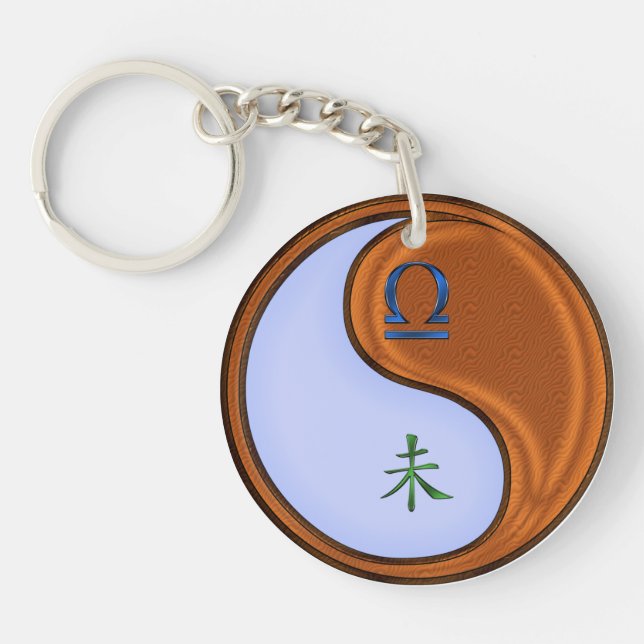 Libra & Wood Goat Key Ring (Front)