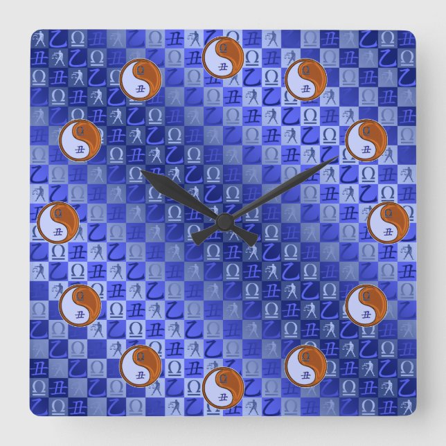 Libra & Wood Ox Square Wall Clock (Front)