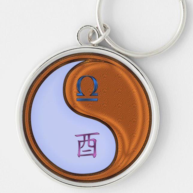 Libra & Wood Rooster Key Ring (Front)