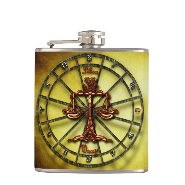 Libra Zodiac Astrology design Horoscope Hip Flask (Front)