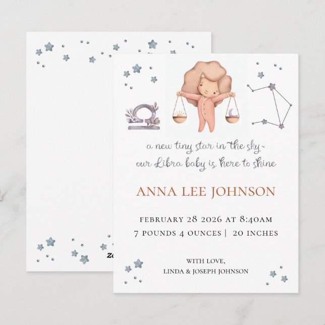 Libra Zodiac Birth Announcement (Front/Back)