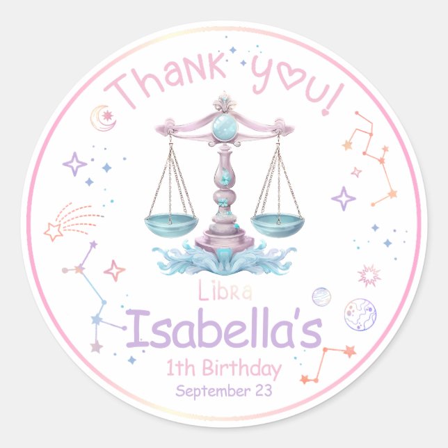 Libra Zodiac Birthday Classic Round Sticker (Front)
