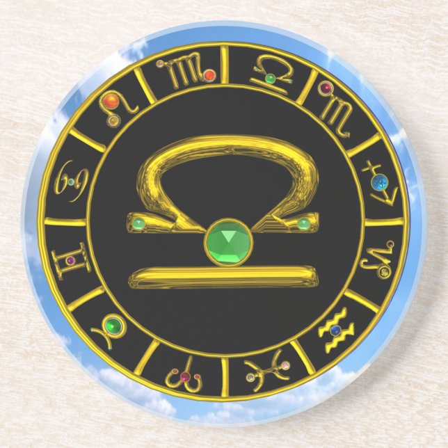 LIBRA ZODIAC BIRTHDAY JEWEL Emerald,Gold and Black Coaster (Front)